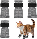 4 Pcs Cat Mittens, Adjustable Breathable Mesh Anti Scratch Paw Covers for Bathing Grooming, Gray L