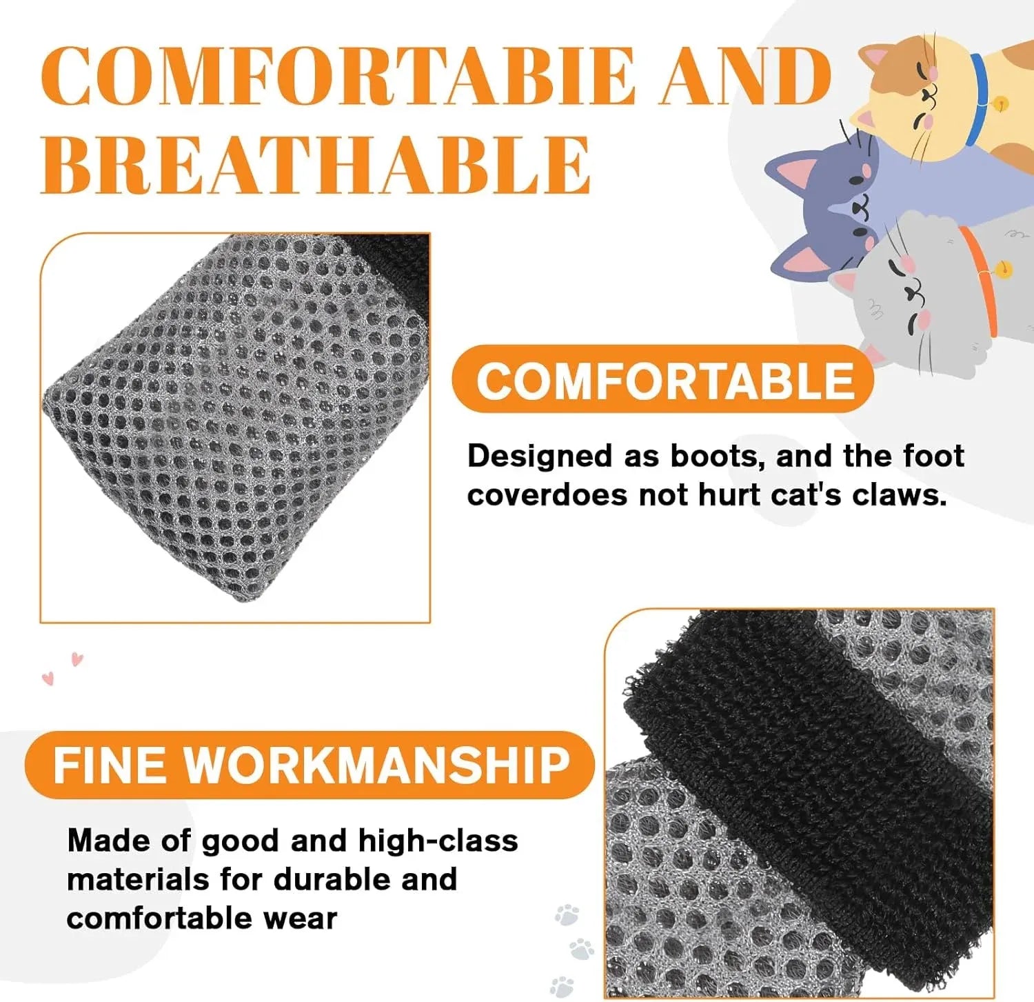 4 Pcs Cat Mittens, Adjustable Breathable Mesh Anti Scratch Paw Covers for Bathing Grooming, Gray L
