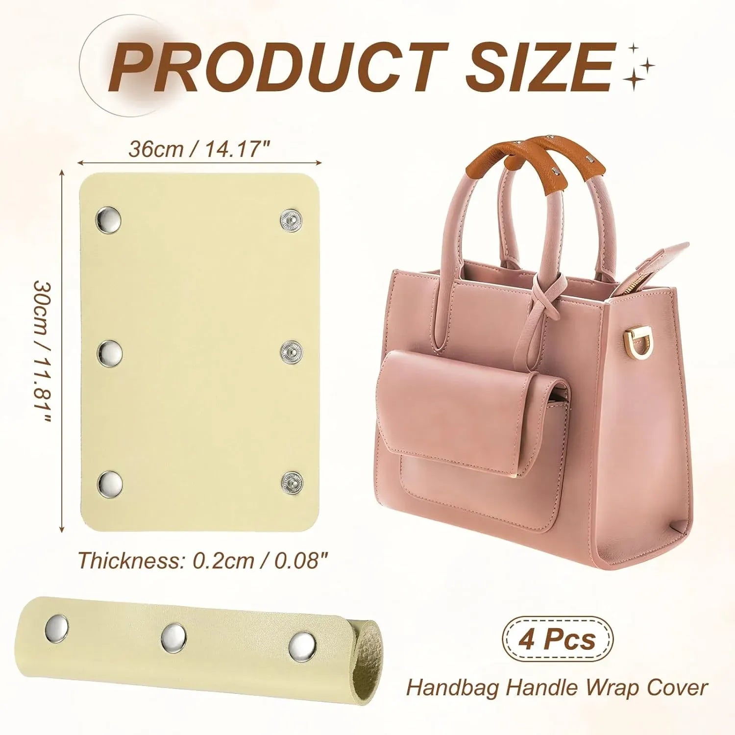 4 Pcs Handbag Handle Covers, PVC Leather Grip Protectors with Suede Lining for Tote Bags, Beige