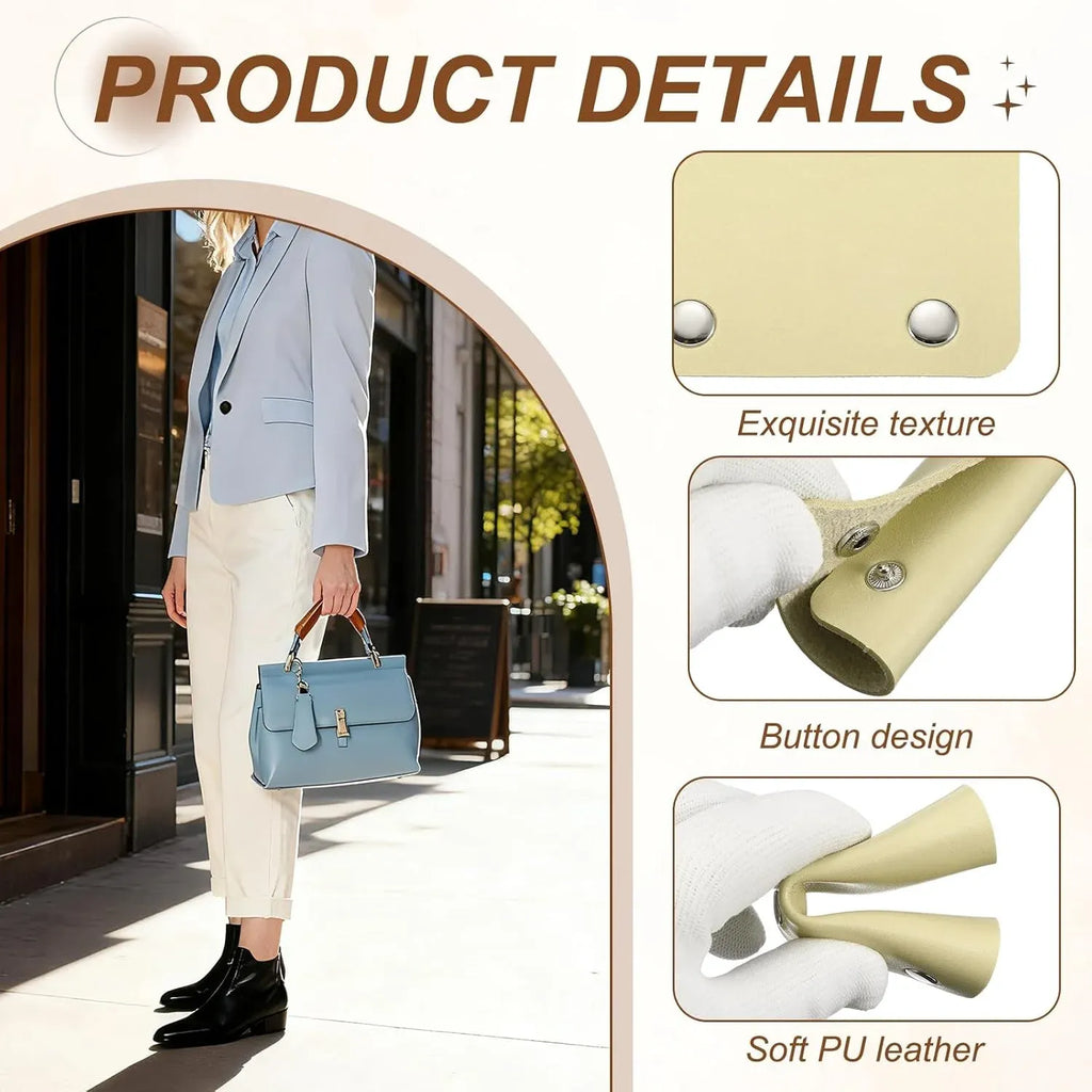 4 Pcs Handbag Handle Covers, PVC Leather Grip Protectors with Suede Lining for Tote Bags, Beige