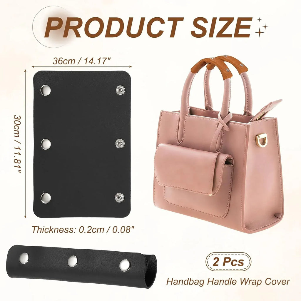 4 Pcs Handbag Handle Covers, PVC Leather Non Slip Grip Protectors with Buckles, Black