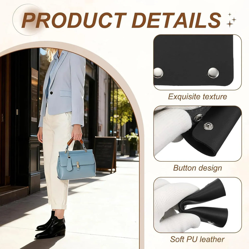 4 Pcs Handbag Handle Covers, PVC Leather Non Slip Grip Protectors with Buckles, Black
