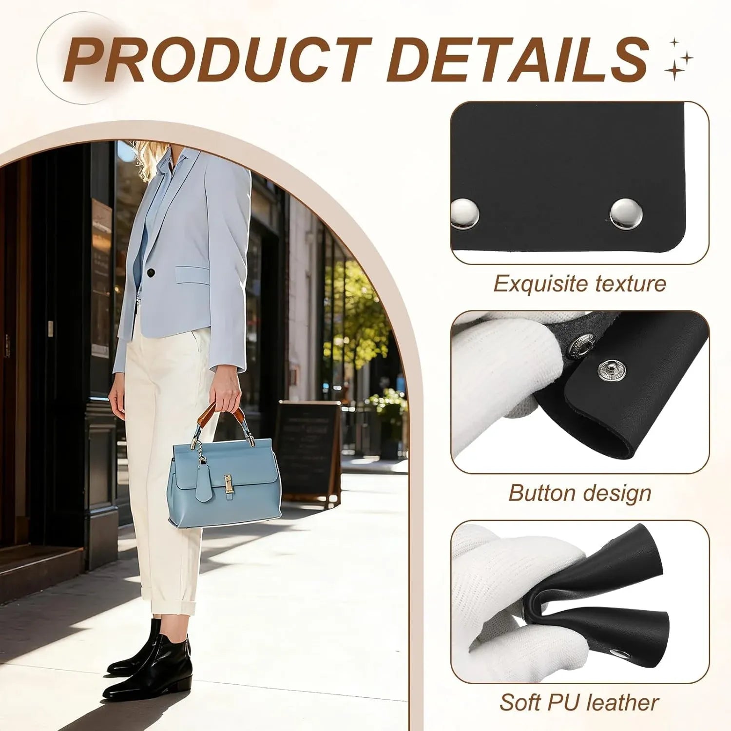 4 Pcs Handbag Handle Covers, PVC Leather Non Slip Grip Protectors with Buckles, Black