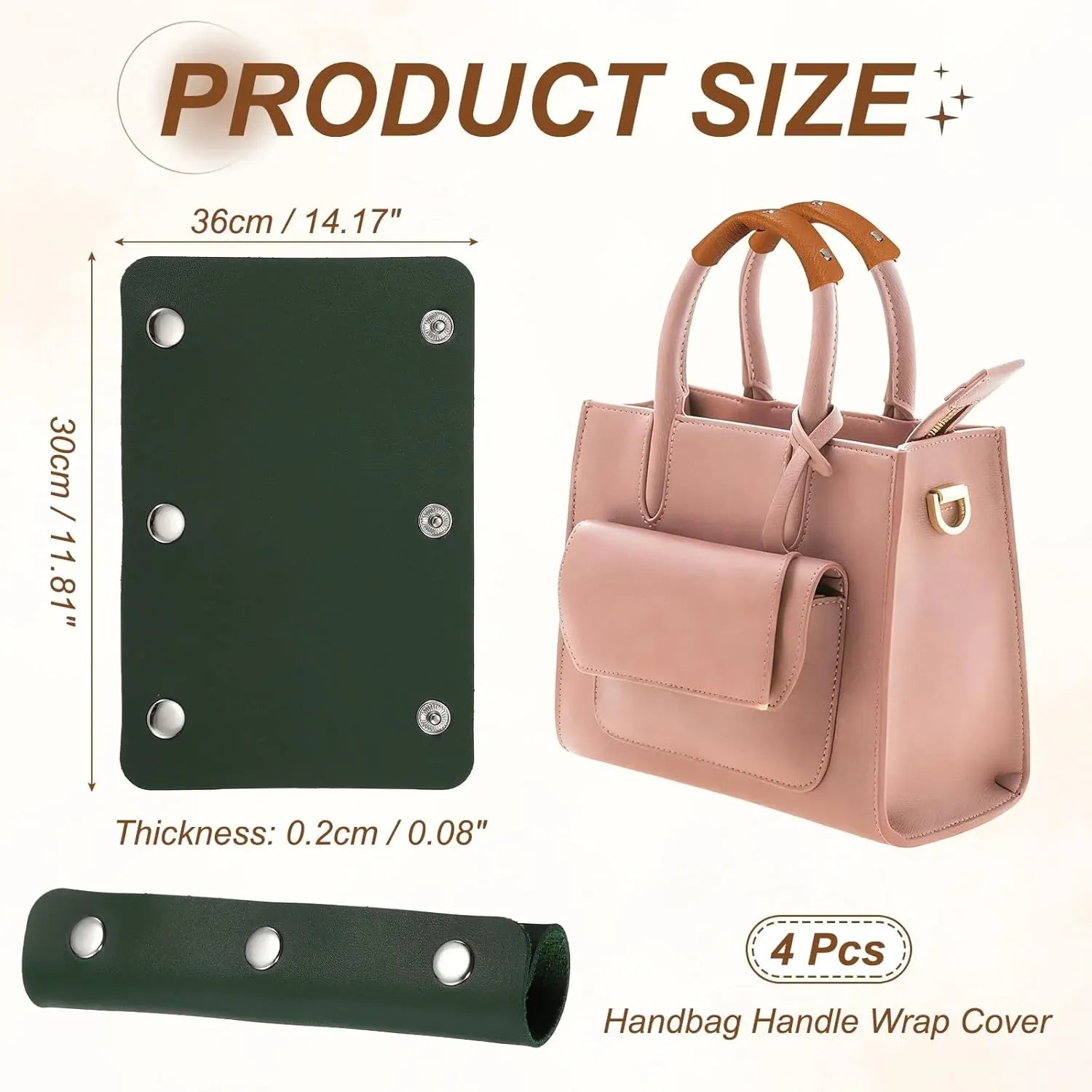 4 Pcs Handbag Handle Covers, PVC Leather Grip Protectors with Suede Lining, Dark Green