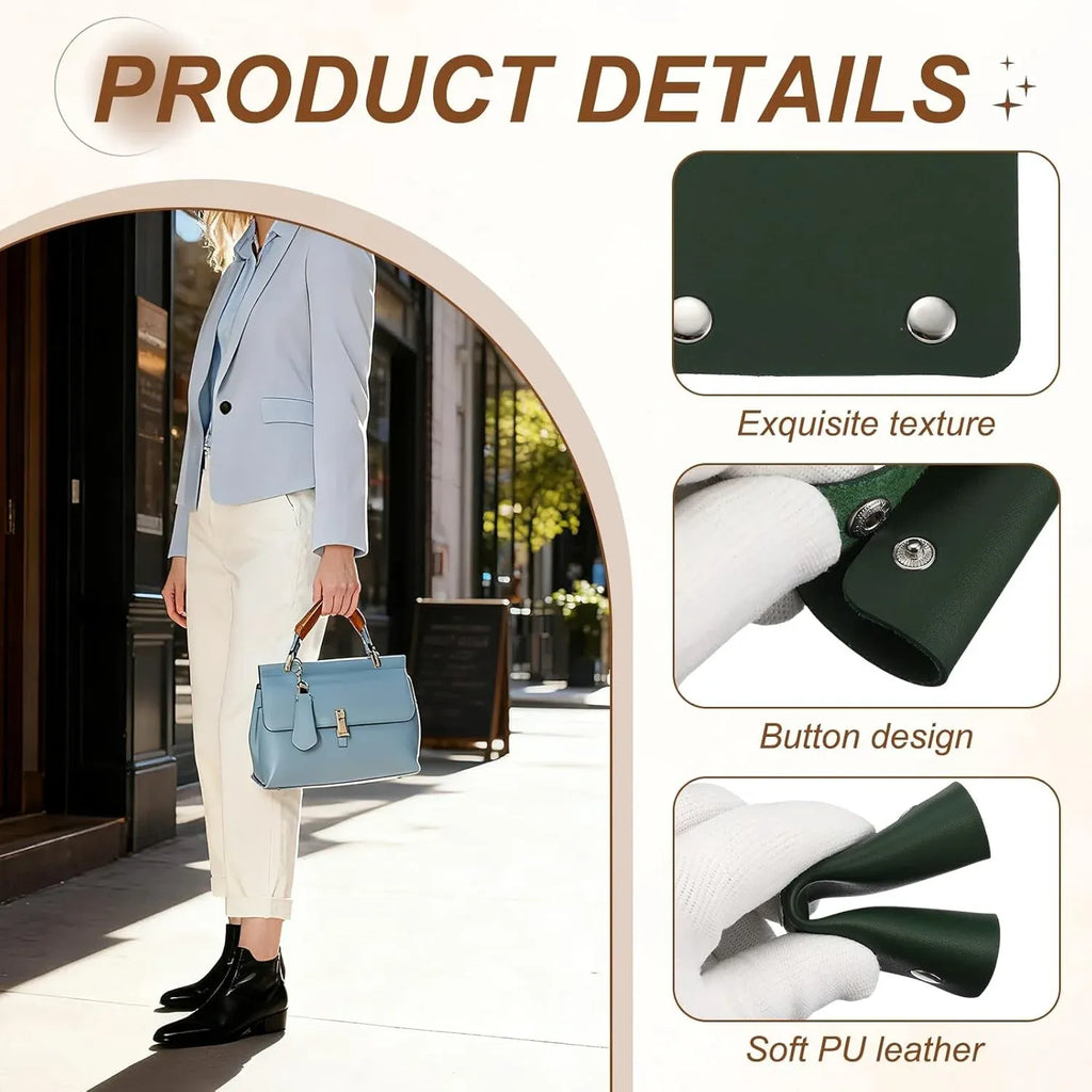 4 Pcs Handbag Handle Covers, PVC Leather Grip Protectors with Suede Lining, Dark Green