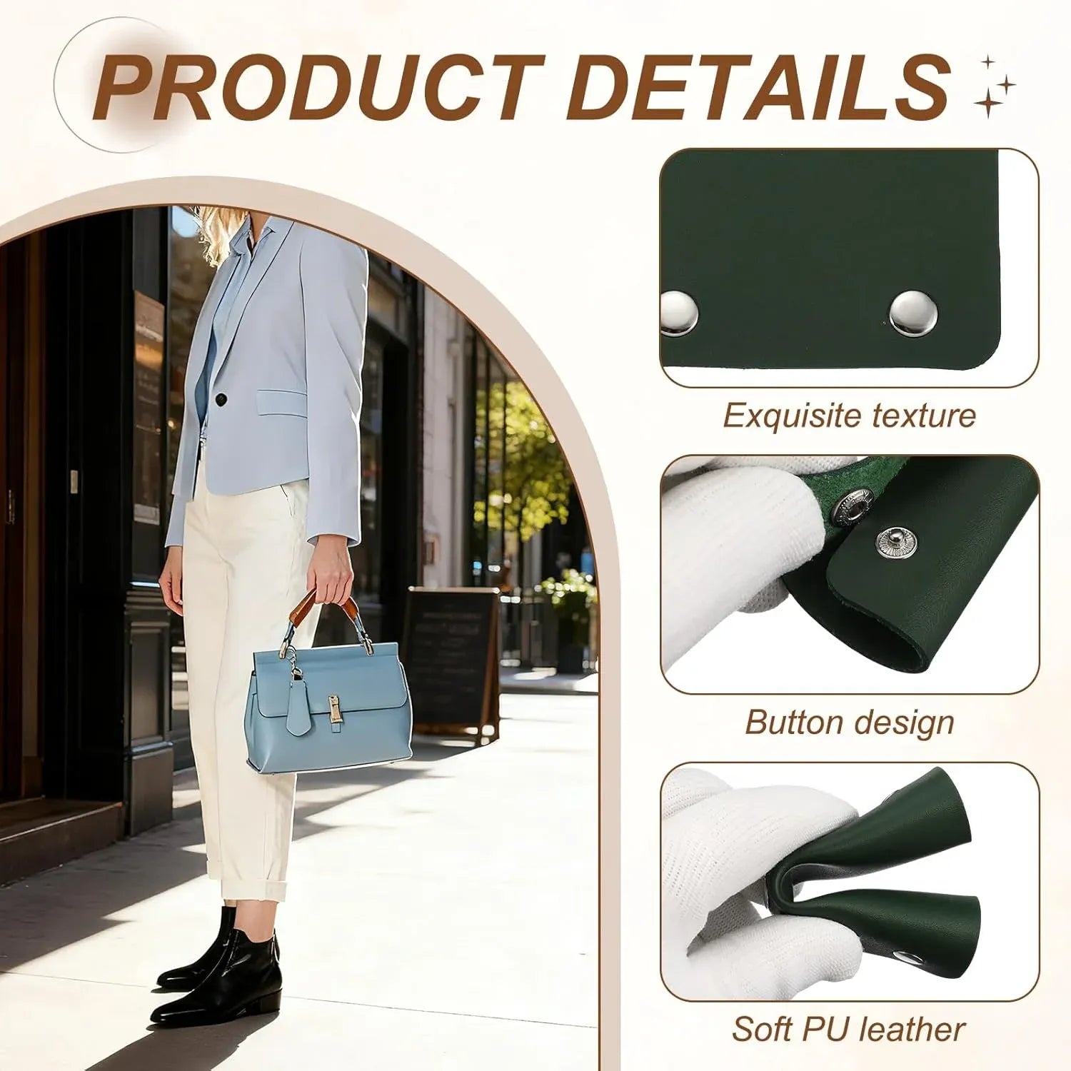 4 Pcs Handbag Handle Covers, PVC Leather Grip Protectors with Suede Lining, Dark Green