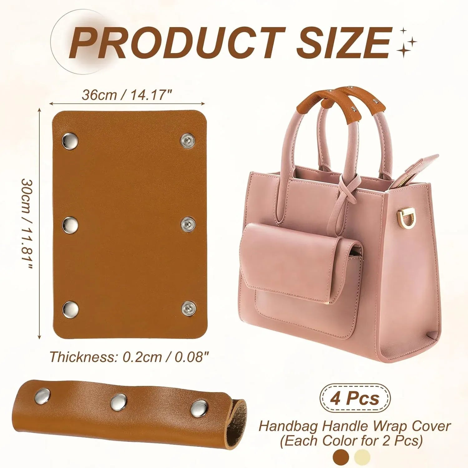 4 Pcs Handbag Handle Covers, PVC Leather Grip Protectors with Buckles, Orange Brown Beige