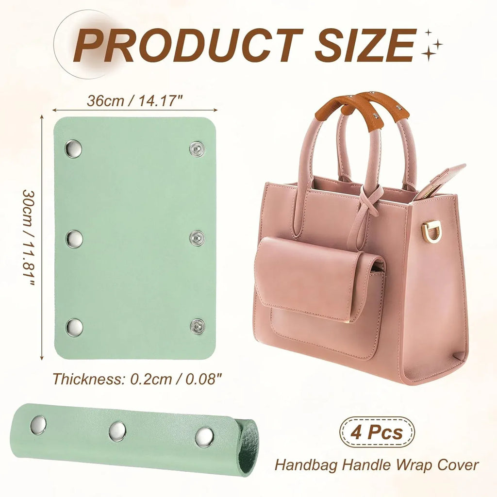 4 Pcs Handbag Handle Covers, PVC Leather Grip Protectors with Silver Buckles, Turquoise