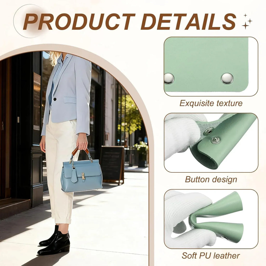 4 Pcs Handbag Handle Covers, PVC Leather Grip Protectors with Silver Buckles, Turquoise