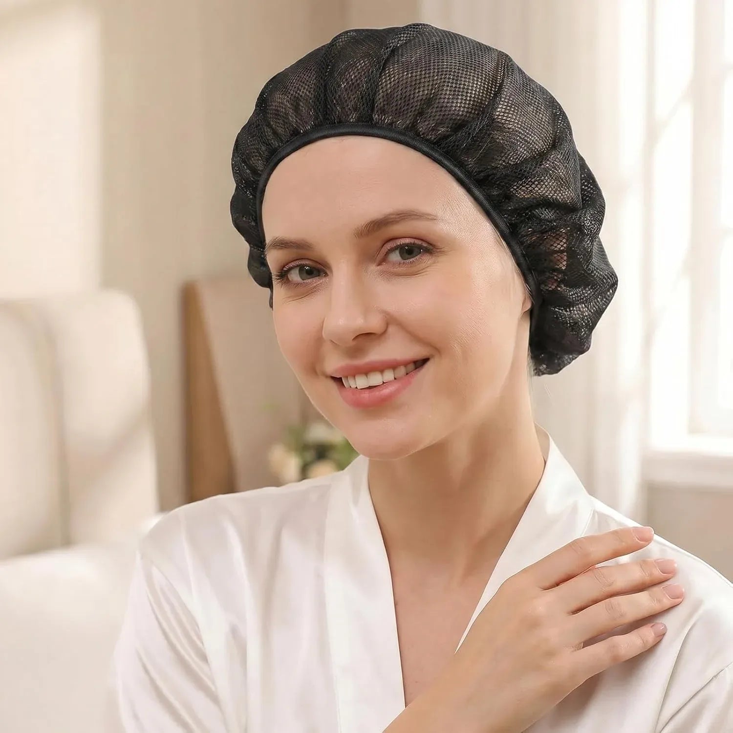 4 Pcs Mesh Sleep Bonnets for Women, Breathable Elastic Hair Nets for Sleeping, Pink and Black