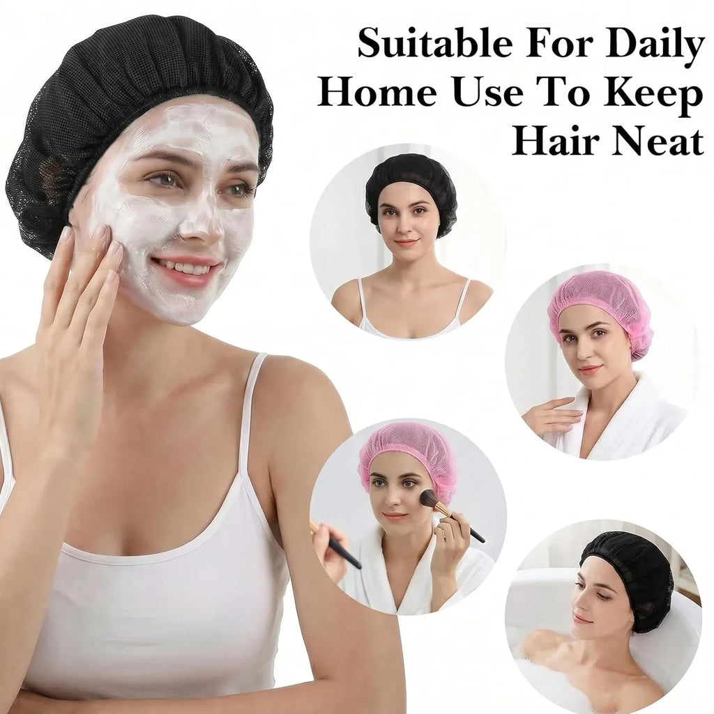 4 Pcs Mesh Sleep Bonnets for Women, Breathable Elastic Hair Nets for Sleeping, Pink and Black