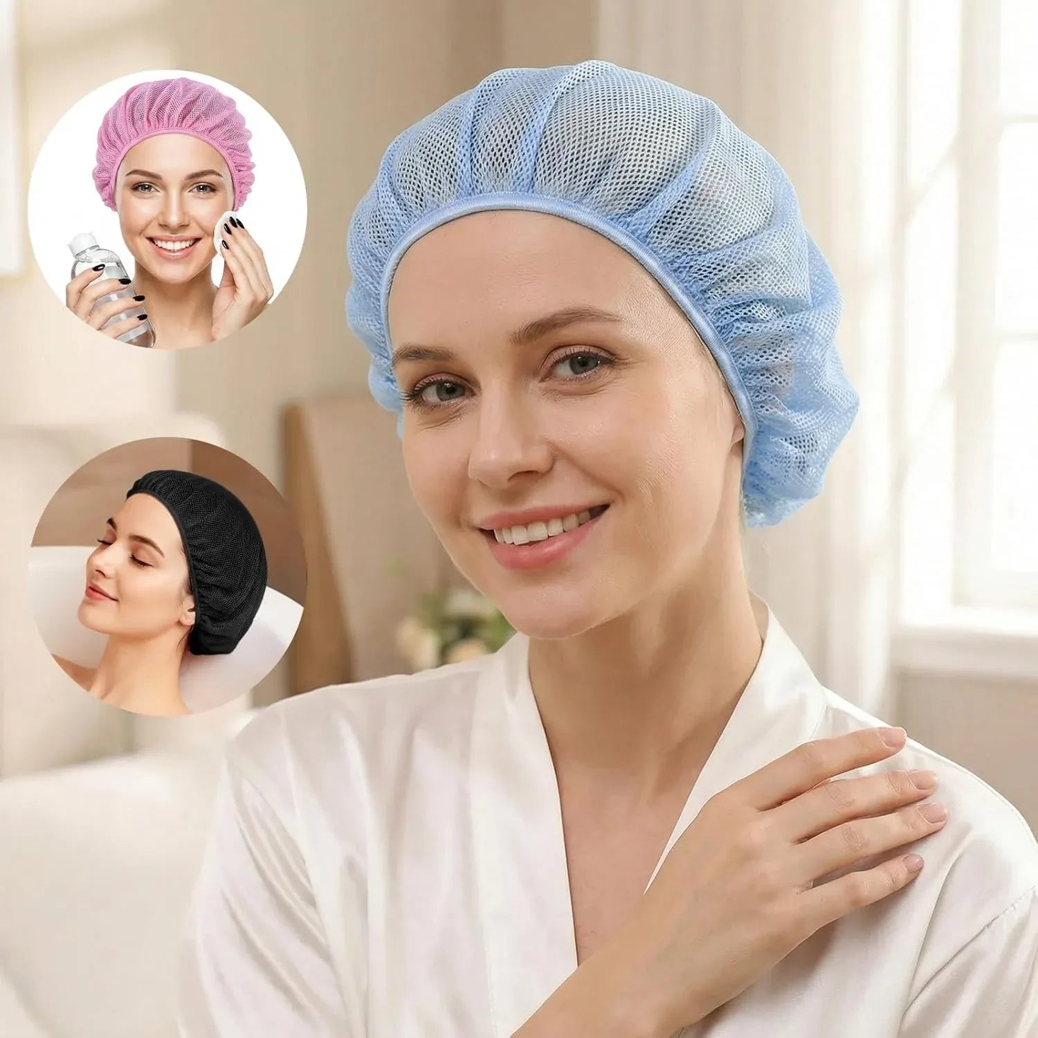 4 Pack Mesh Sleep Bonnets for Women, Breathable Elastic Hair Nets, Pink Blue Orange Black