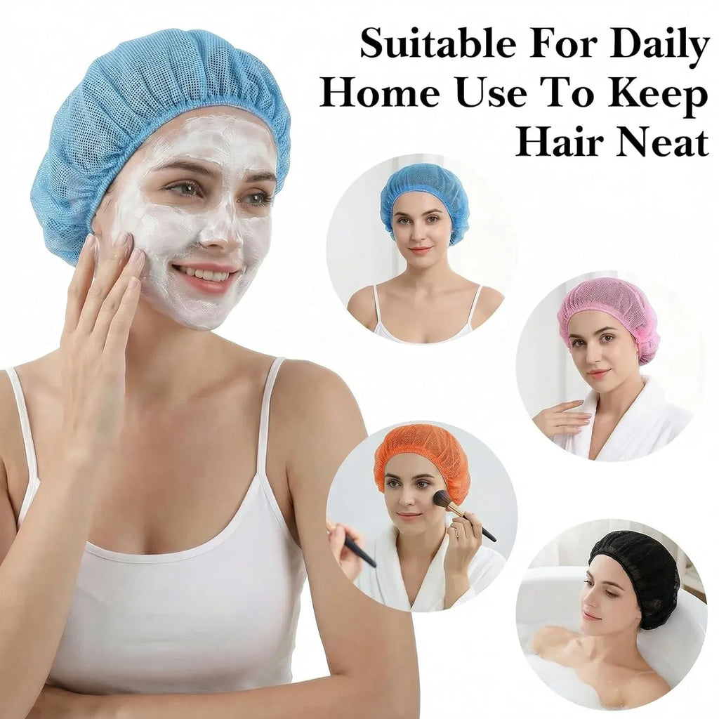 4 Pack Mesh Sleep Bonnets for Women, Breathable Elastic Hair Nets, Pink Blue Orange Black
