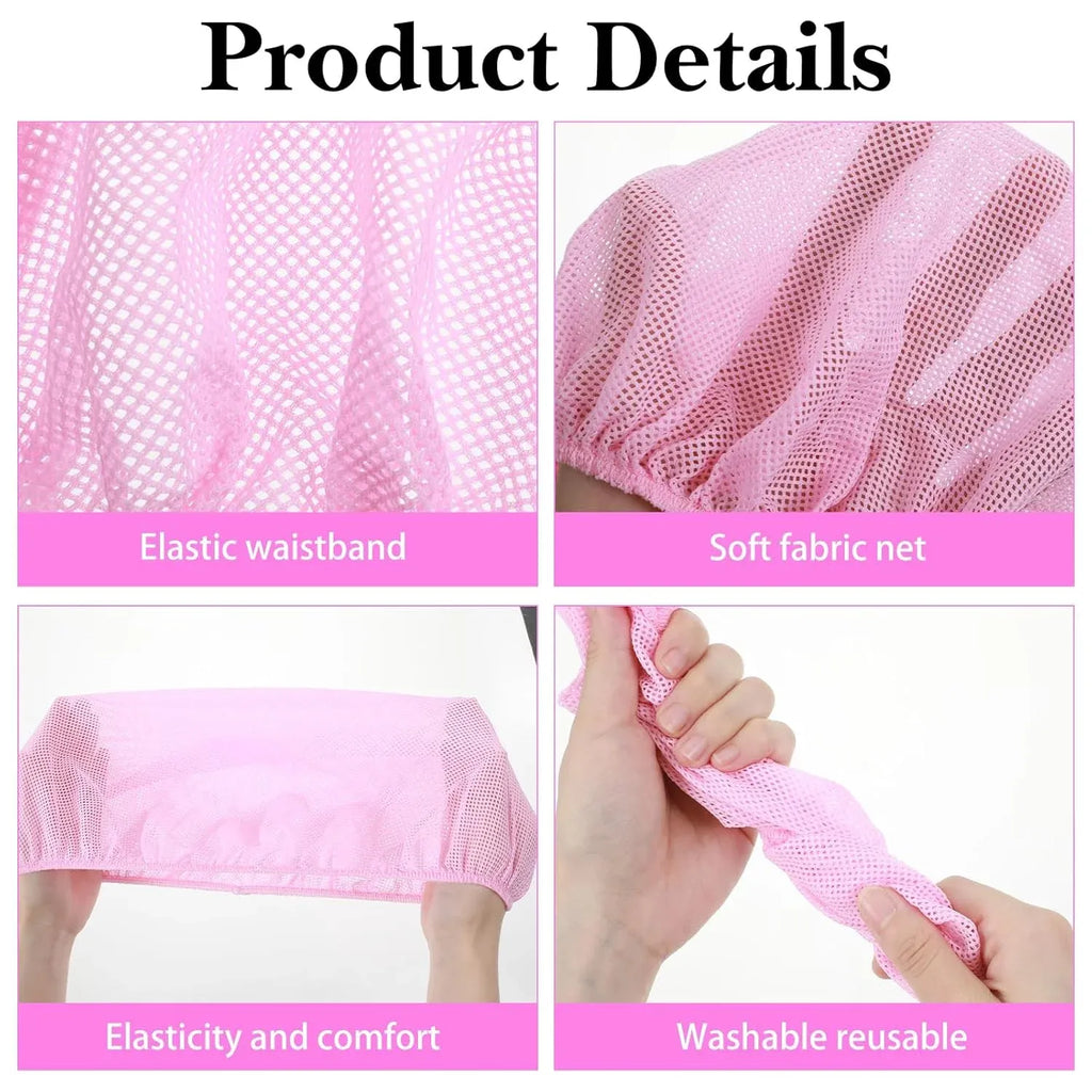 4 Pcs Mesh Sleep Bonnets for Women, Breathable Elastic Hair Nets, Pink Blue White Black