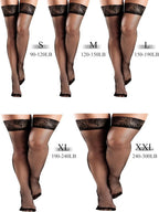 4 Pairs Women's Thigh High Stockings, Fishnet Sheer Lace Silicone Top Over Knee Socks