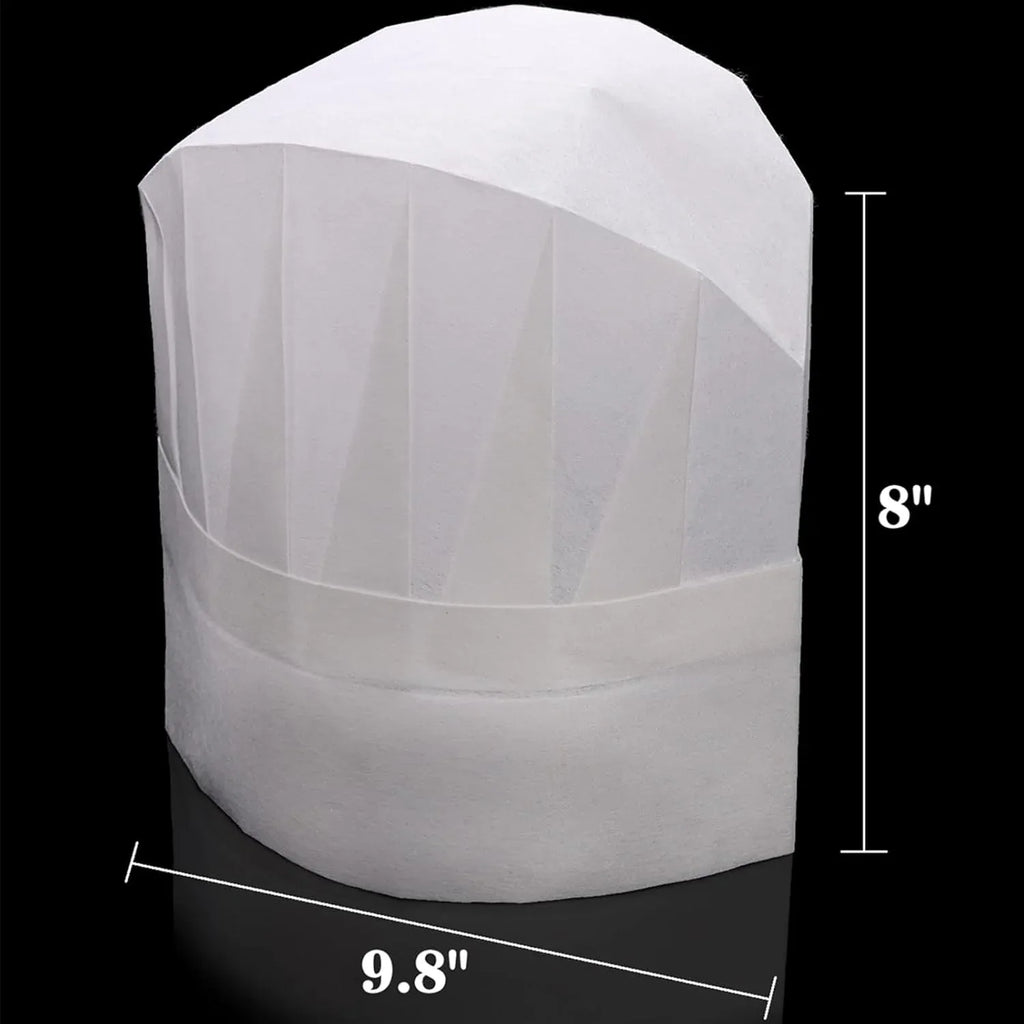 60 Pcs Disposable Chef Hats, Adjustable Non Woven Pleated Kitchen Catering Hats, White 8 In