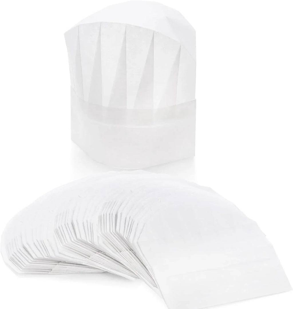 60 Pcs Disposable Chef Hats, Adjustable Non Woven Pleated Kitchen Catering Hats, White 8 In