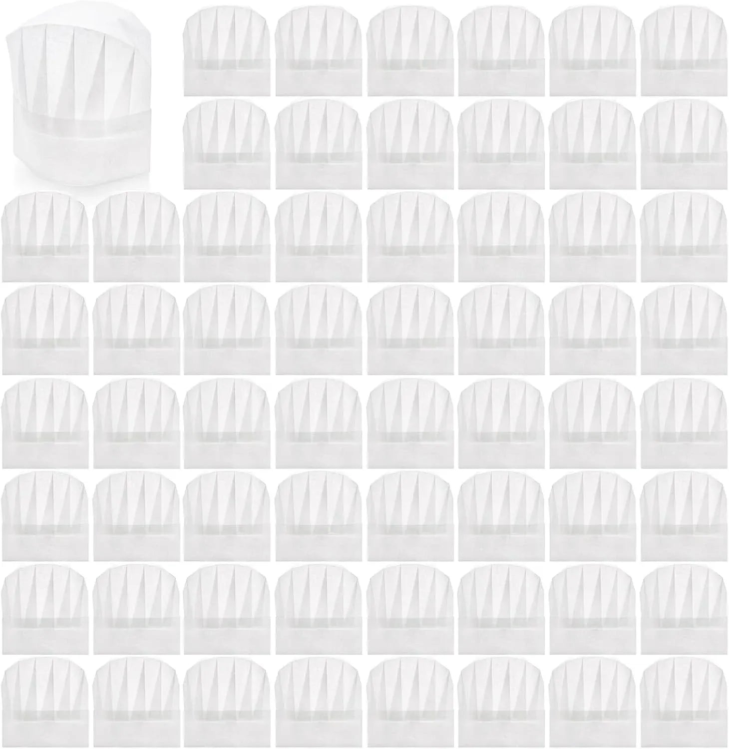 60 Pcs Disposable Chef Hats, Adjustable Non Woven Pleated Kitchen Catering Hats, White 8 In