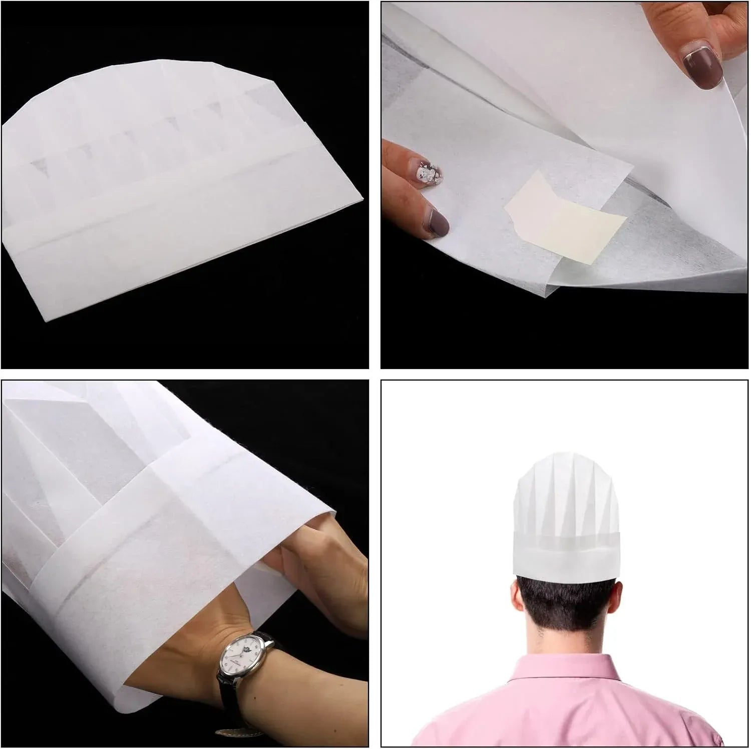 60 Pcs Disposable Chef Hats, Adjustable Non Woven Pleated Kitchen Catering Hats, White 8 In