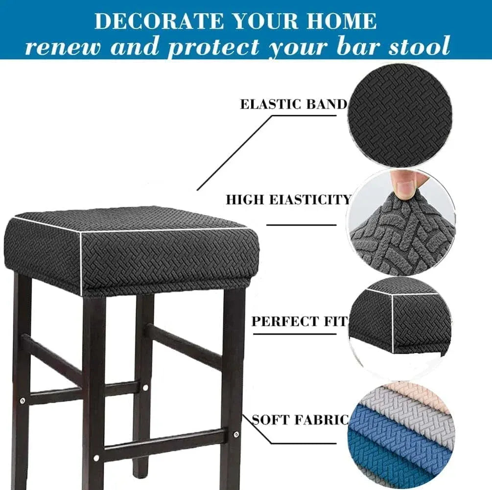 Square Saddle Bar Stool Covers Set of 2, Stretch Jacquard Washable Seat Slipcovers, Dark Cyan