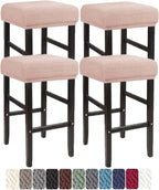 Square Saddle Bar Stool Covers Set of 4, Stretch Jacquard Washable Seat Slipcovers, Khaki