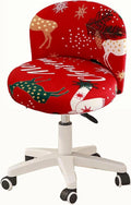 Round Back Chair Cover, Stretch Slipcover for Swivel Salon Vanity Stool, Red Christmas 13-15 In