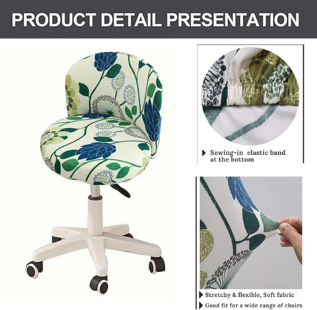 Round Back Chair Cover, Stretch Slipcover for Swivel Salon Vanity Stool, White 13-15 In