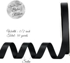 Double Face Satin Ribbon, Polyester Gift Wrapping Wedding Craft Ribbon, Black 1/2 In x 50 Yd