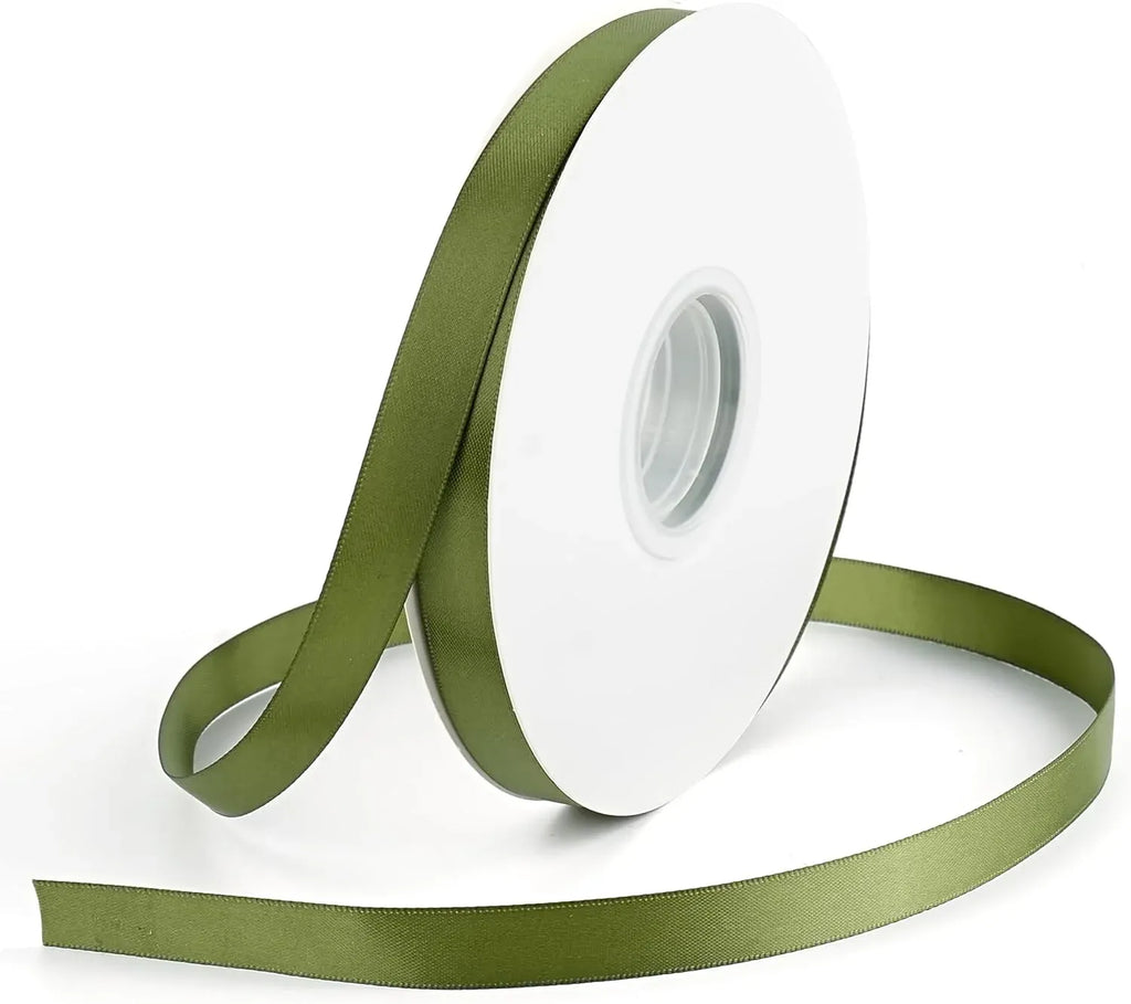 Double Face Satin Ribbon, Polyester Craft Ribbon for Wedding Gift Wrap, Olive Green 1/2 In x 50 Yd