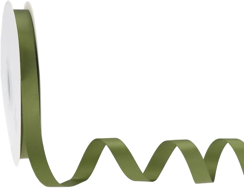 Double Face Satin Ribbon, Polyester Craft Ribbon for Wedding Gift Wrap, Olive Green 1/2 In x 50 Yd