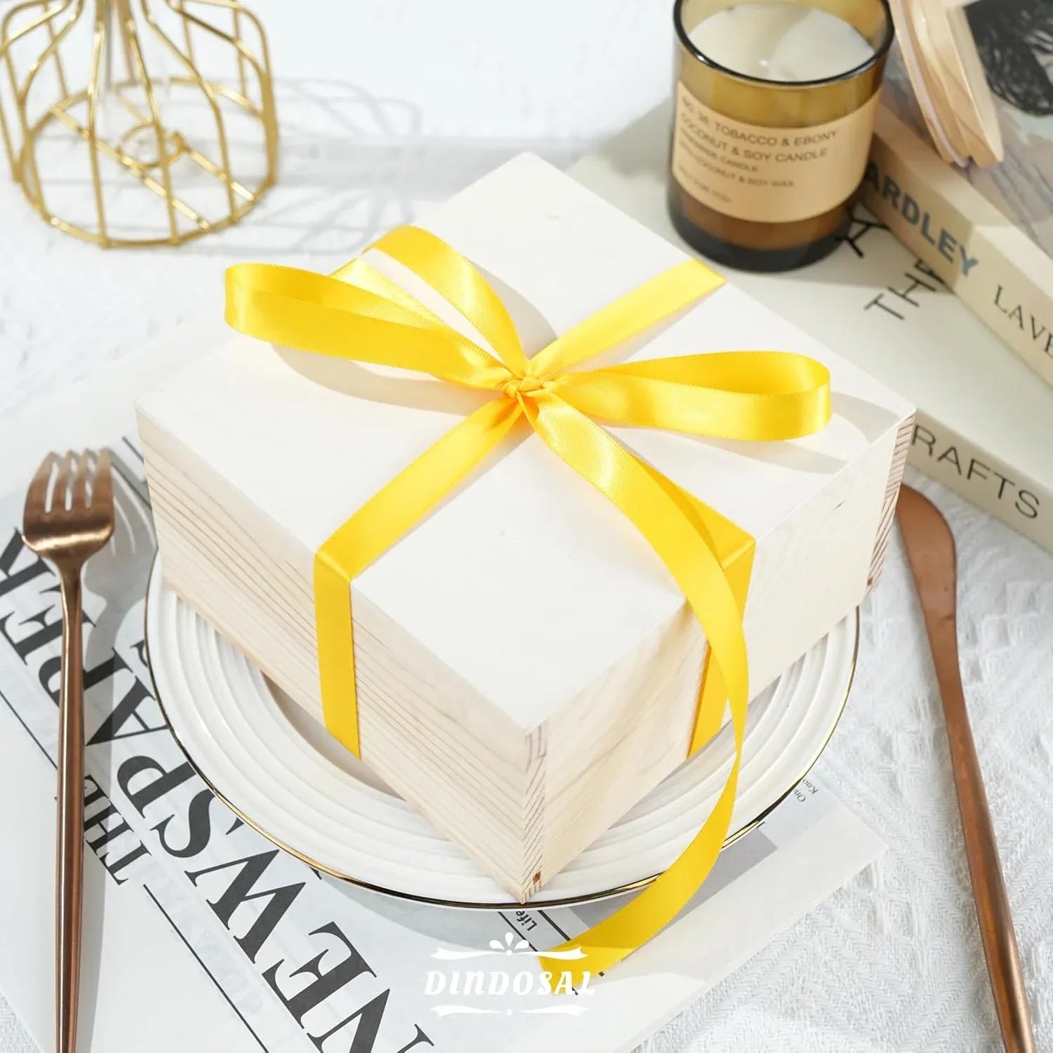 Double Face Satin Ribbon, Polyester Gift Wrapping Wedding Craft Ribbon, Yellow 1/2 In x 50 Yd