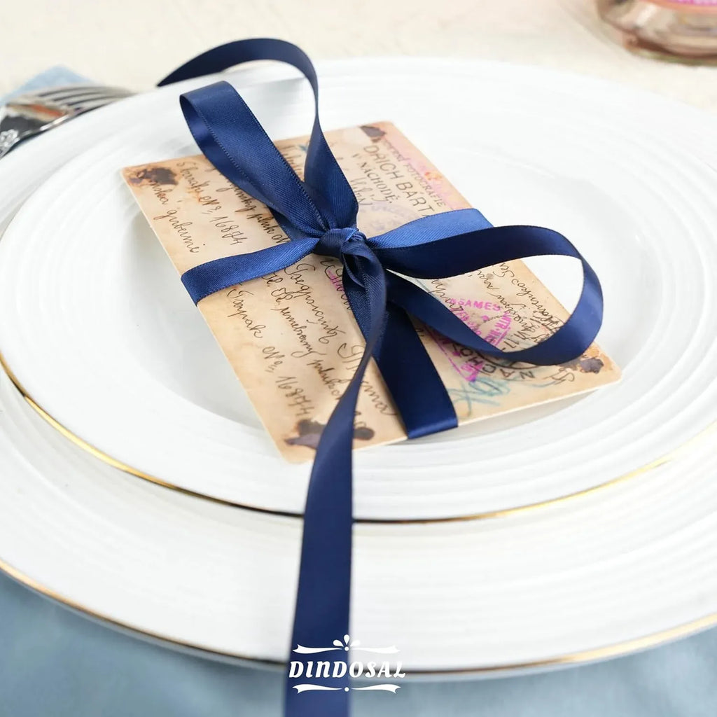 Double Face Satin Ribbon, Thin Polyester Craft Ribbon for Wedding Decor, Dusty Blue 1/2 In x 50 Yd