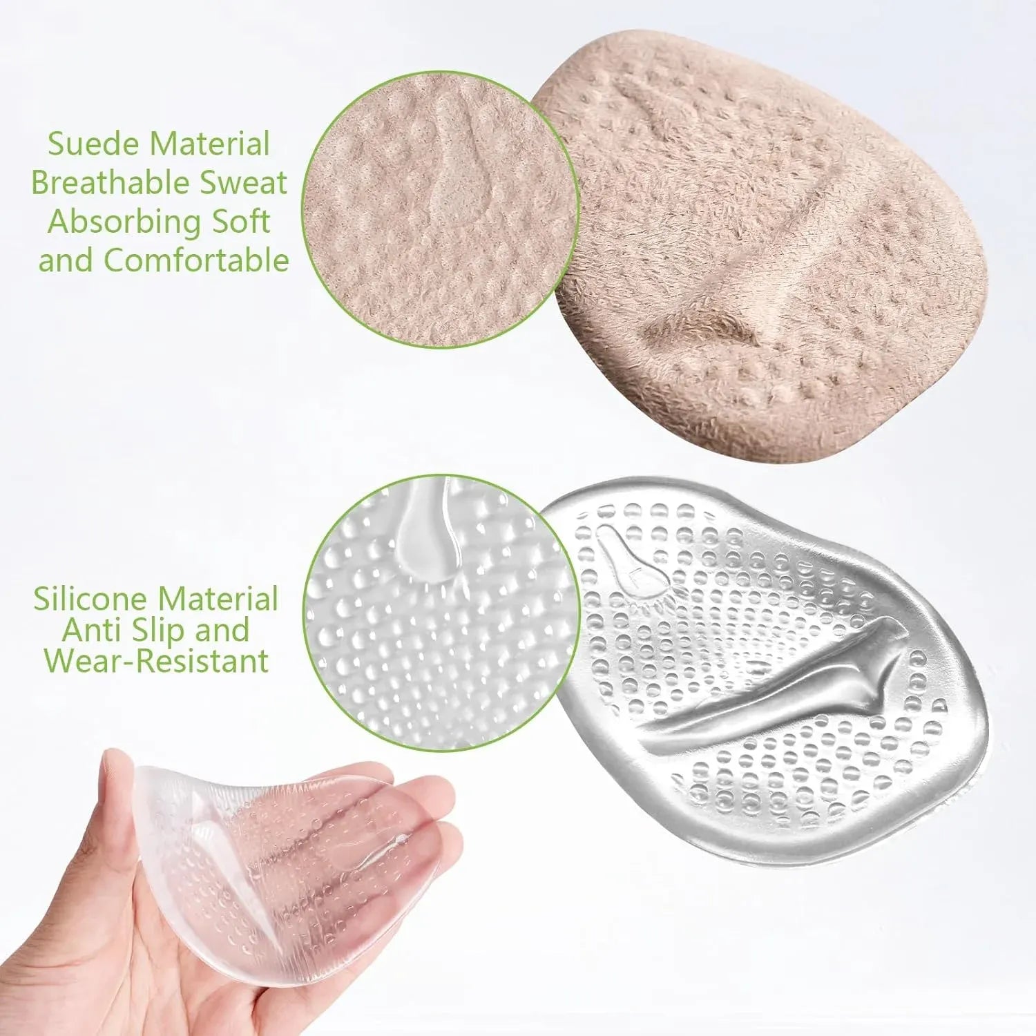 4 Pack Gel Ball of Foot Cushions, Anti Slip Metatarsal Pads for High Heels Pain Relief, Camel