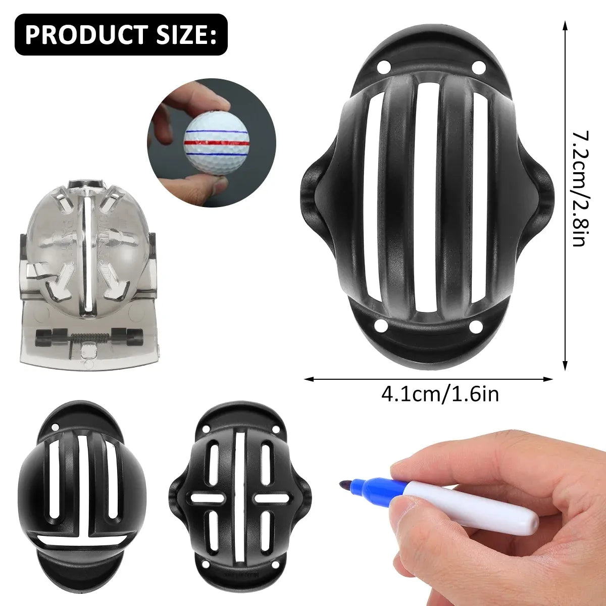 8 Piece Golf Ball Alignment Marker Kit, ABS Line Drawing Stencils and 4 Pens for Putting Practice