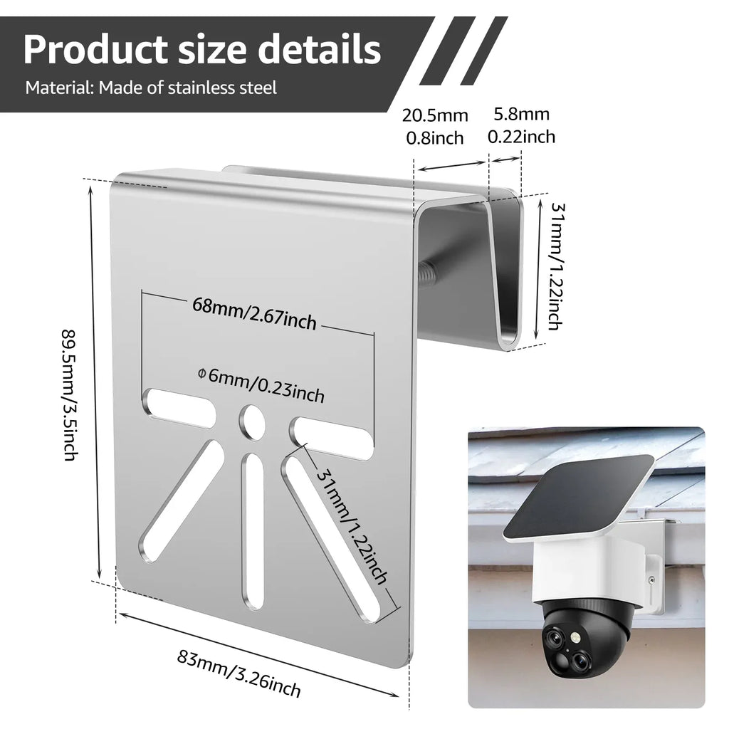 2 Pack Gutter Mount Brackets, Stainless Steel Drill Free Holder for Solar Security Cameras