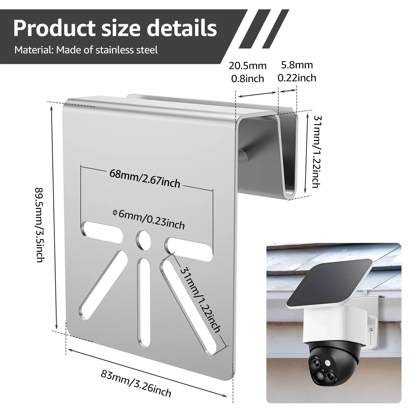 2 Pack Gutter Mount Brackets, Stainless Steel Drill Free Holder for Solar Security Cameras