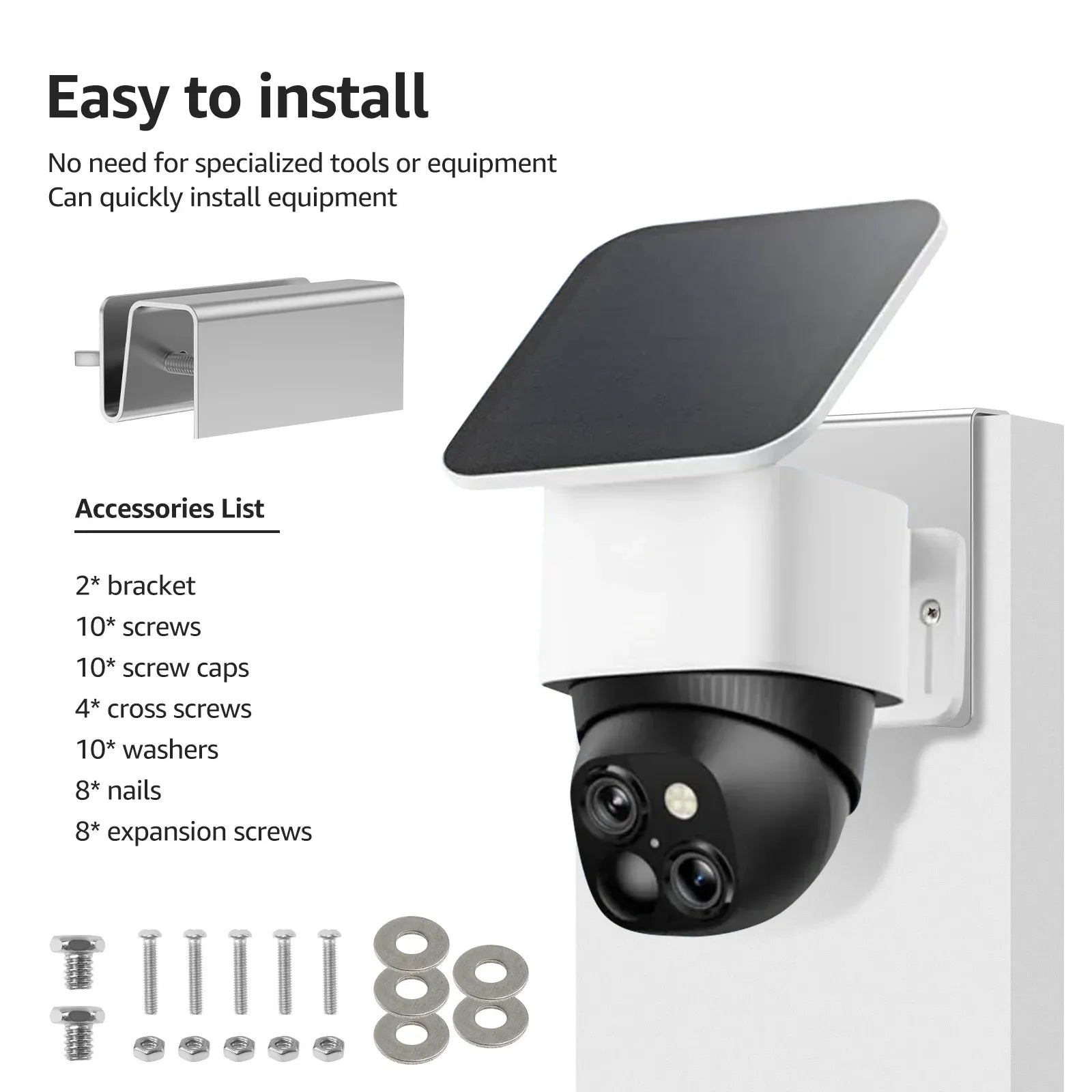 2 Pack Gutter Mount Brackets, Stainless Steel Drill Free Holder for Solar Security Cameras
