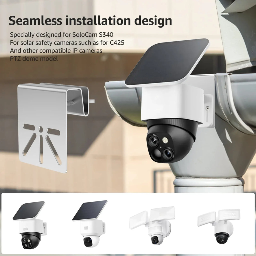 2 Pack Gutter Mount Brackets, Stainless Steel Drill Free Holder for Solar Security Cameras