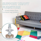 8 Pack Heavy Duty Furniture Levelers, 3/8-16 Adjustable Leg Levelers for Tables Chairs, Silver