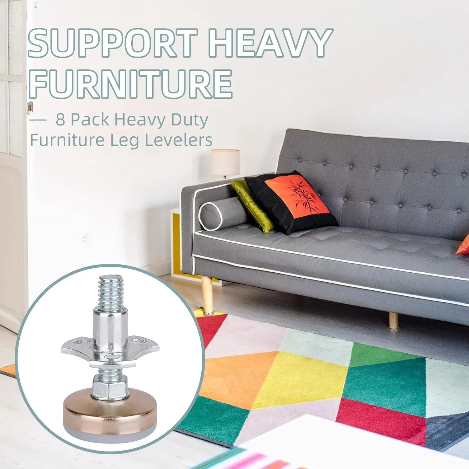 8 Pack Heavy Duty Furniture Levelers, 3/8-16 Adjustable Leg Levelers for Tables Chairs, Silver