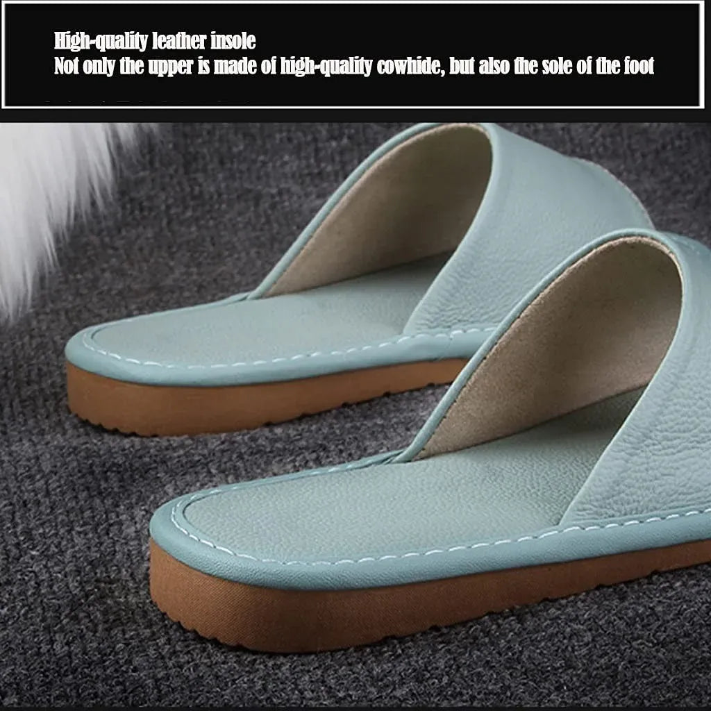 Black Leather Open Toe Slippers, Non Slip Indoor House Sandals for Men Women, EUR35-36