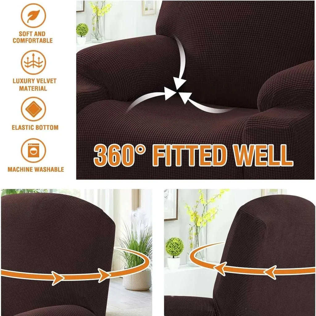 Power Lift Recliner Chair Cover, Stretch Jacquard Fitted Slipcover with Side Pocket, Brown