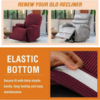 Power Lift Recliner Chair Cover, Stretch Jacquard Slipcover with Side Pocket, Wine Red