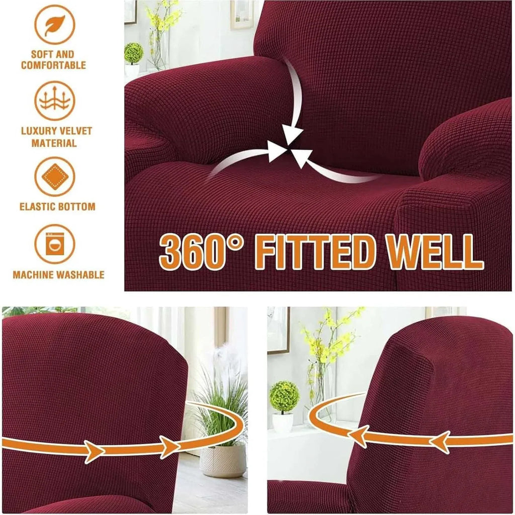 Power Lift Recliner Chair Cover, Stretch Jacquard Slipcover with Side Pocket, Wine Red