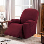 Power Lift Recliner Chair Cover, Stretch Jacquard Slipcover with Side Pocket, Wine Red