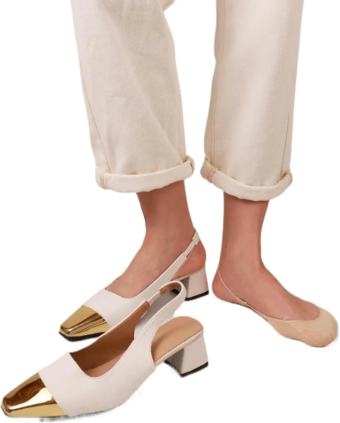 5 Pairs Women's No Show Half Socks, Grippers Heel Straps for Heels Flats, 3 Nude 2 Black