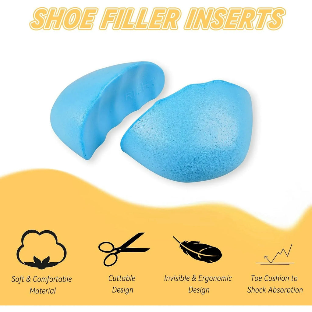 Shoe Toe Filler Inserts, Soft PU Foam Cushions for Loose Shoes, Blue Large 1-2 Sizes Bigger