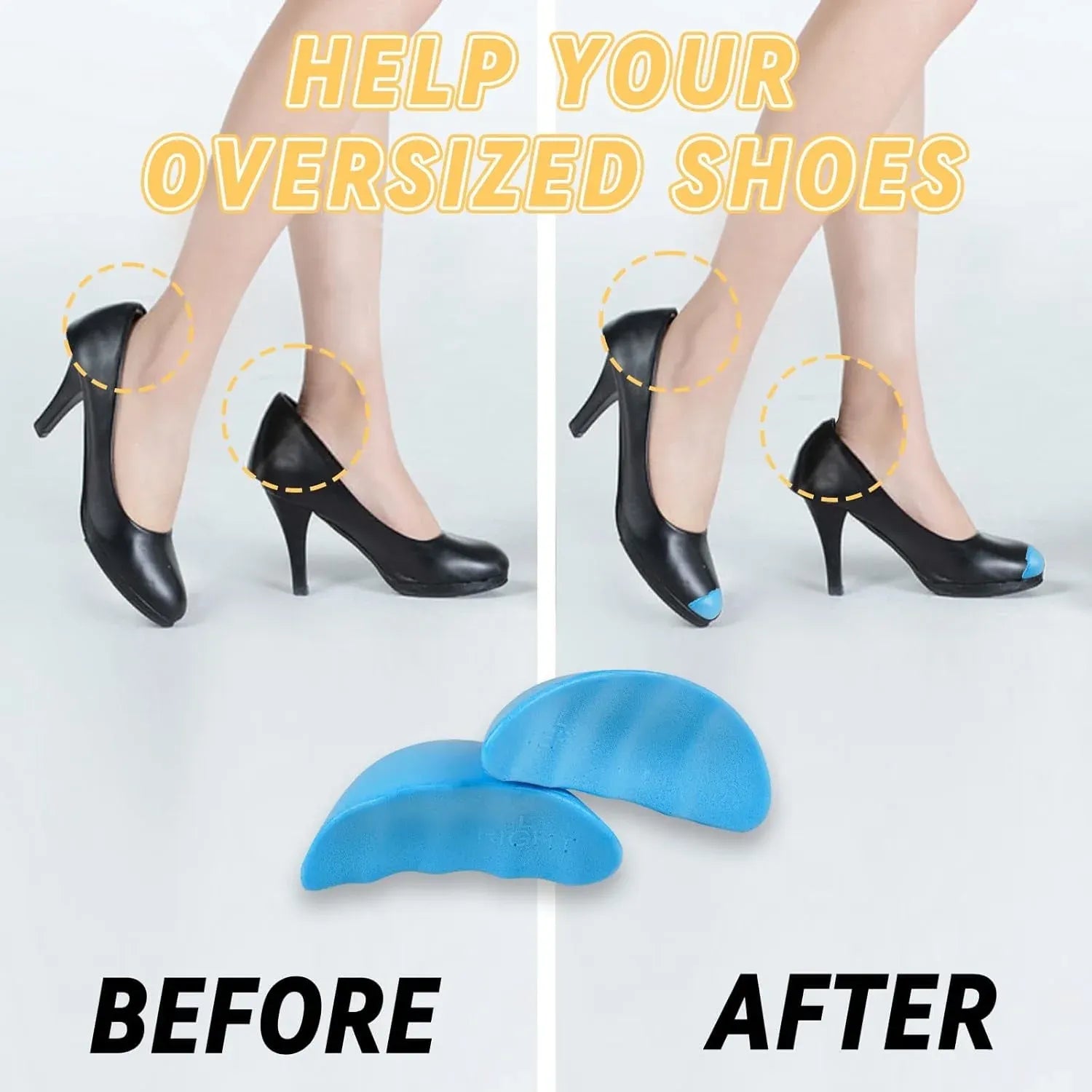 Shoe Toe Filler Inserts, Soft PU Foam Cushions for Loose Shoes, Blue Large 1-2 Sizes Bigger