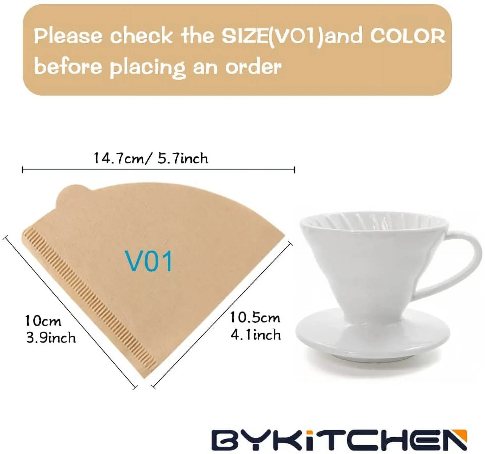 Size 01 Coffee Filters, 200 Count Natural Paper Cone Filters for Pour Over, 1-2 Cup Brown