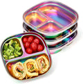 4 Pcs Stainless Steel Kids Plates, 304 Divided Toddler Plates with Lids, Rainbow Color